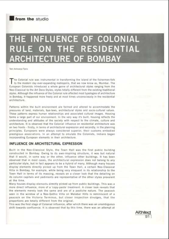 The Influence of Colonial Rule on the Residential Architecture of Bombay